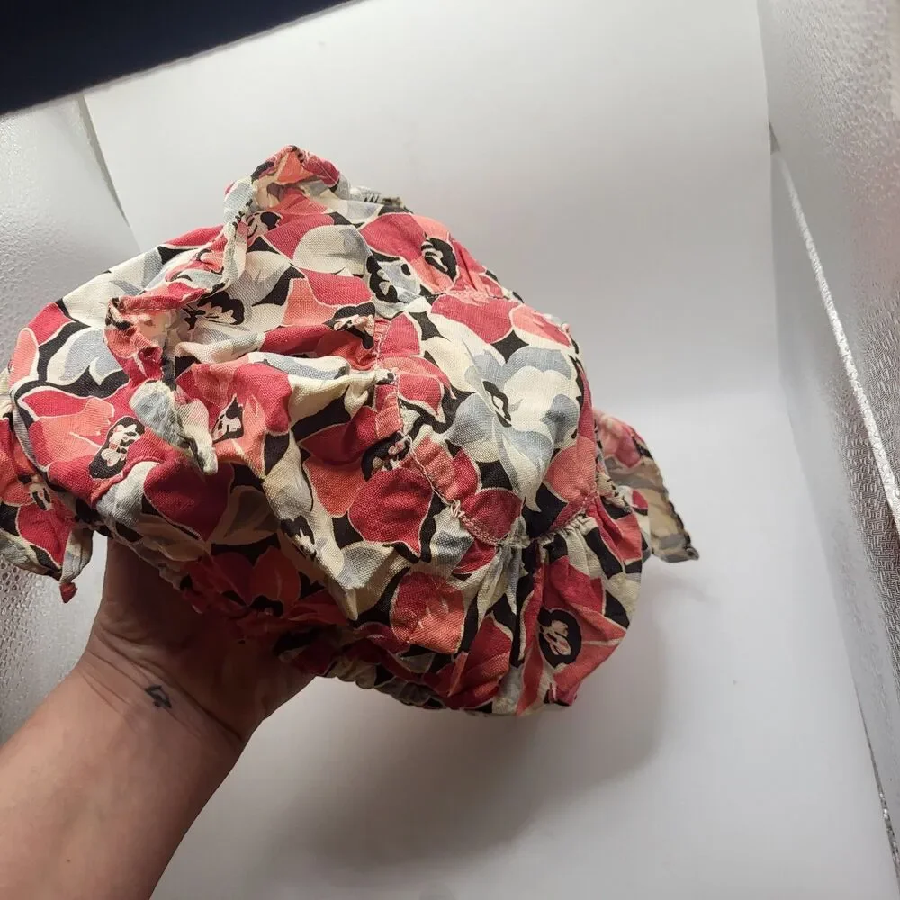 Antique Vintage Cotton Floral Patterned Fabric Bonnet 11in dia